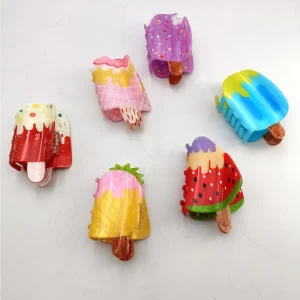 8cm Fruit Shaped Ice Cream Acrylic Hair Clip for Women Daily and Casual Use Cartoon Pattern and Solid Color for Gift