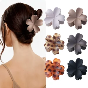 8cm Matte Heart shaped Petal Flower Plastic Hair Claw Clip Leopard Print Non slip Strong Hold Party Women Girls