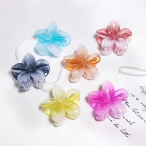 8cm Plastic Semi-Transparent Milky White Gradient Plumeria Hair Claw Vibrant Beach Party Hair Accessories for Women