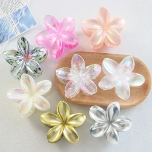 8cm Shiny Flower Hair Claw Clips Gold Silver Electroplated AB Color Metallic Plumeria Carton Strong Hold Non Slip Women Party