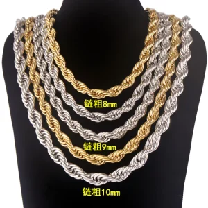 8mm 10mm Chunky Rope Chain Necklace 18K Gold Plated Stainless Steel Twisted Rope For Anniversary Fashion Jewelry