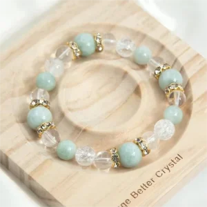 8mm/10mm Natural Stone Beads Burma Jade Clear Quartz Crackle Crystal Rhinestone Spacer Stretch Energy Bracelet Fashion Jewelry