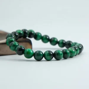 8mm AA Green Tiger Eye Unisex Beads Bracelet Fashionable Unstretched Ball shaped Stretch Bracelet Natural Tiger Eye Color Dyed