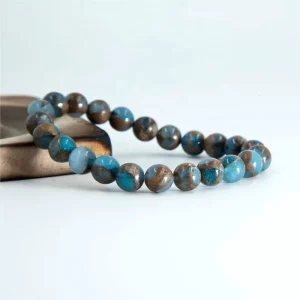 8mm Blue Mosaic Quartz Gemstone Round Beaded Stretch Bracelet for Unisex Fashion Bracelets & Bangles
