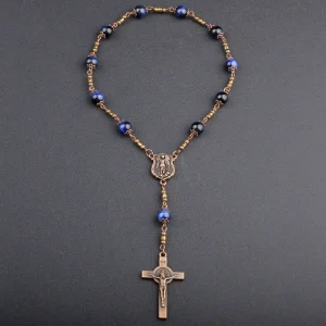 8mm Blue tiger Eyes Gemstone Beads with Caps with 3mm Anti-copper Beads Saint Michael Rosary Decade