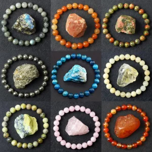 8mm Colorful Natural Mineral Stone Bracelets with Crystal and Pearl Charms for Men and Women