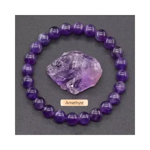8mm Fashion Crystal Beaded Natural Stone Amethyst Agate Beads Elastic Stretch Bracelet for Women