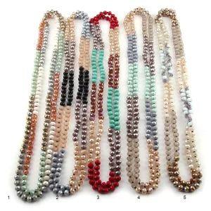 8mm Five Color Mixed Crystal Glass Beads Necklace Xmas Holiday 60inch Knotted Long Necklace