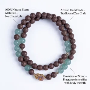 8mm Natural Borneol Herbal Scented Double Fashion Bracelets with Green Agate Traditional Handmade Customizable Wellness Jewelry