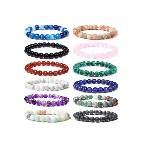 8mm Natural Gemstone Elastic Agate Bracelet Fashionable Outdoor Yoga Bangle for Men and Women Great for Gifts