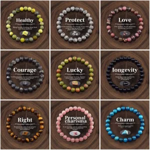 8mm Natural Red Jasper Bead Bracelet Fashion Healing Reiki Gemstone Elastic Bracelet Geometric Agate Fashion Style
