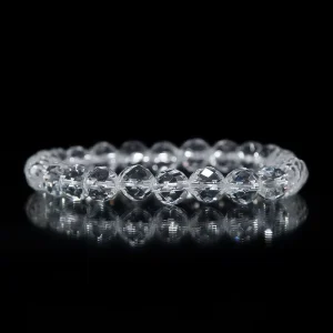 8mm Natural Stone Faceted Polished Gemstones Jewelry Clear Quartz Bracelet Semi Precious Stretch Fashion Beaded Bracelets Unisex