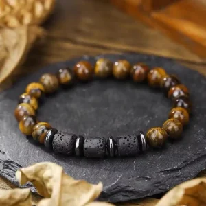 8mm Natural Stone Tiger Eye Cylinder Lava DIY Elasticity Charms for Bracelet Couples Fashion Jewelry Beaded Bracelets