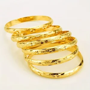 8mm Wide 24K Gold Plated Brass Hinged Clasp Bangle Bracelet for Women Luxury Fashion Jewelry OEM ODM
