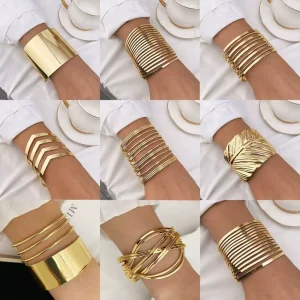 9 Styles of Women’s Bohemian Style 7CM Width Large Cuff Bracelets Multi Layer Glossy Alloy Fashion Bangle Open Bracelet