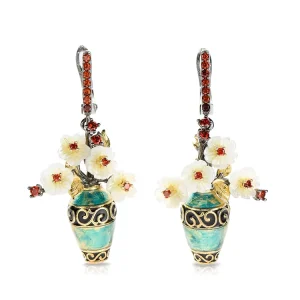 925 Silver 18K Gold Plated Pendant Earrings with Flower Shell for Women
