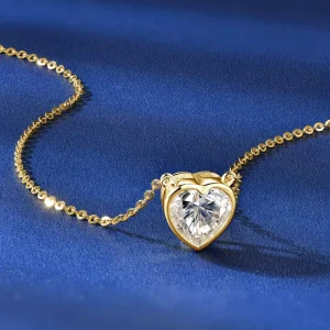 925 Silver 8x8mm 2CT D Color VVS1 Heart Cut Moissanite Pendant Necklace 14K Gold Plated Rhodium Plated Finish Women Men Children