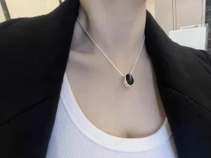 925 Silver Black Egg Shaped Pendant with Double sided Water Droplet Necklace Fashion Accessories