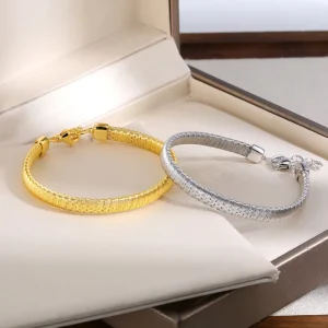 925 Silver Brushed Simple Large-sized Silver Color Ring Bracelet for Women