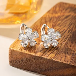925 Silver Copper Plated Five Petal Flower Earrings Niche Design Fashion Jewelry Elegant Party Gift for Women
