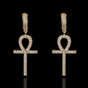 925 Silver Cross Pendant Moissanite Earrings with 14k 18k Drop Earrings for Women