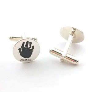 925 Silver Custom Foot Print Name Engraved Photo Logo Mens Memory Wedding Party Birthday Gift Groomsman Shirt Cufflinks