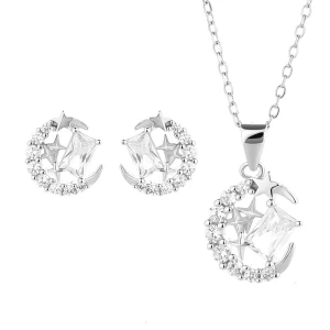 925 Silver Dreamy Sun Moon and Star Glitter Set Exquisite and Luxurious Style