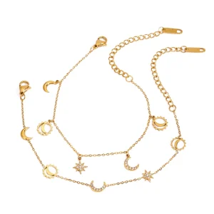 925 Silver Fashion Chain Link Bracelets Moon Star Charm Luxury Elegant 18K Gold Plated for Women Wedding