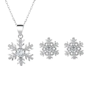 925 Silver Fashion Snowflake Pendant Necklace Compact Gift Woman Jewelry Set