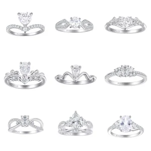 925 Silver Jewelry Supplier Heart Cut Oval Cut Pear Cut Round Brilliant Cut White Zirconia Engagement Ring Factory