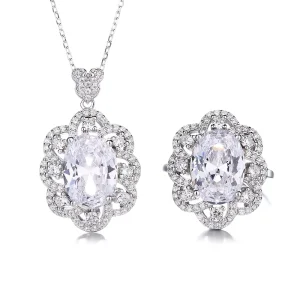 925 Silver Lady Blue Zircon Necklace Jewelry Rose Blue Zircon Ring Valentine’s Day Gift