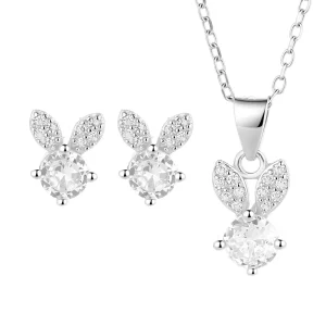 925 Silver Little Rabbit Set Luxurious and High end Sweet Earrings with a Touch of Elegance