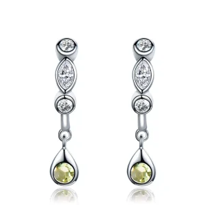 925 Silver Marquise Cut White Cubic Zirconia Peridot Droop Earrings Hypoallergenic Anti Tarnish Women Daily Fashion Jewelry