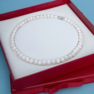 925 Silver Natural AA 9 10mm Potato Freshwater Pearl Beaded Necklace Fashion Jewelry with Gift Box