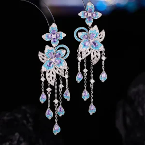 925 Silver Needle Dress Dinner Earrings Inlaid Zircon Flower Earrings
