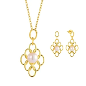 925 Silver Pearl Jewelry Women’s Retro Exquisite Pearl Jewelry 18k Gold Plated Necklace Earring Set Customized