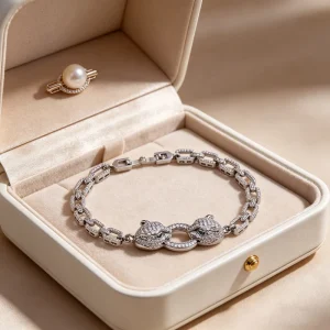 925 Silver Platinum Plated Beaded Bracelet with Zircon for Women Party Wedding Gift
