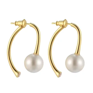925 Silver Post Half Circle C Shape Pearl Earrings Fashion Minimalist Geometric Design Stud Earrings for Women Dangle Earrings