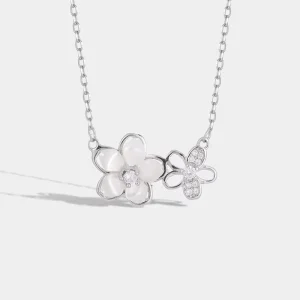 925 Silver Rhinestone Flower Charm Choker Necklace Crystal Zirconia Flower Pendant Necklace for Girls
