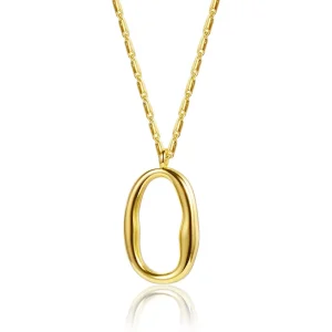 925 Silver Rhodium Plated Organic Oval Open Charm Pendant Necklace High Polish Wedding Engagement Fashion Jewelry for