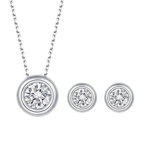925 Silver Round Moissanite Diamond Halo Birthstone Pendant Necklace Stud Earrings Set for Wedding Bride Gift