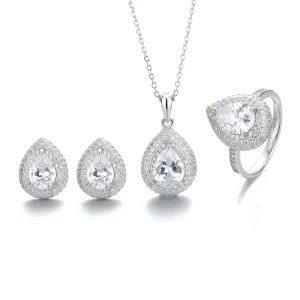 925 Sliver Oval Cut Earrings Pendant Necklace Ring Jewelry