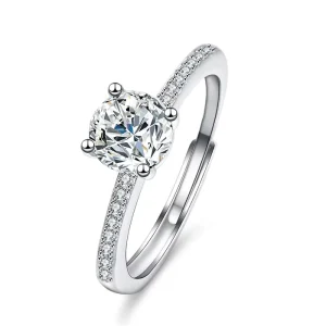 925 Sterling Silver 1 Carat Moissanite Ring Round 4 Claws Wedding Engagement Rings for Women Fashion Jewelry
