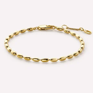 925 Sterling Silver 14k Gold Plated Gold Ball Simple Chain Beaded Bracelet Ladies