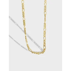 925 Sterling Silver 18K Gold Plated Figaro Chain Necklace Fashion Jewelry for Women 40+5cm