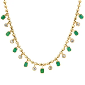 925 Sterling Silver 18K Gold Vermeil Emerald Charm Bead Link Necklace