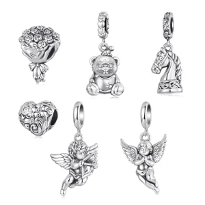 925 Sterling Silver 3D Oxidized Pendant Cupid Angel Beads Classic Charm for Women DIY Bracelet Accessories Vintage Gift SCC3240