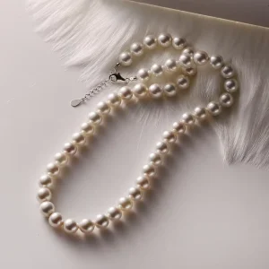 925 Sterling Silver 8mm/10mm Round White Shell Pearl Beaded Necklaces Dainty Wedding Necklace Jewelry Women