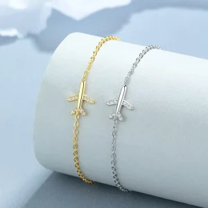 925 Sterling Silver Airplane Zircon Bracelet Aircraft lane 18K Gold Plated Bracelets for Women