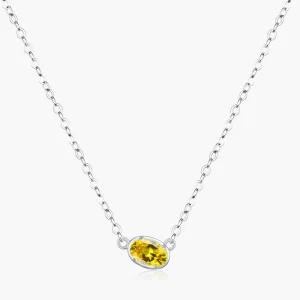 925 Sterling Silver Asymmetric Oval Shape CZ Pendant Necklace for Women Anniversary Fine Jewelry Gift